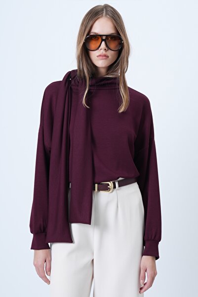 Trend Alaçatı Stili Damenbluse aus Modalstoff mit Pflaumenschal und detaillierter Passform, ALC-X14653