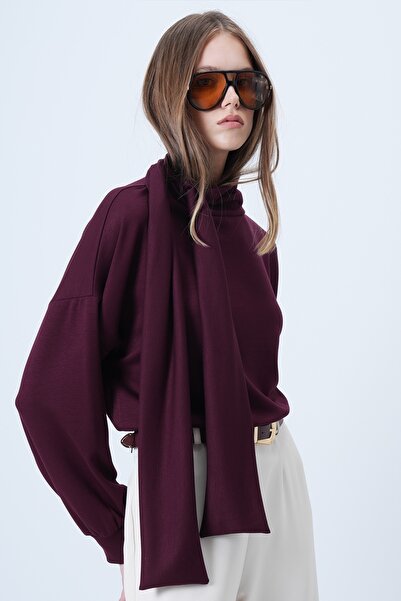 Trend Alaçatı Stili Damenbluse aus Modalstoff mit Pflaumenschal und detaillierter Passform, ALC-X14653