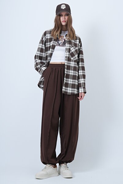 Trend Alaçatı Stili Women's Bitter Brown Stitching Detailed Elasticated Leg Jogger Pants Alc-X14664