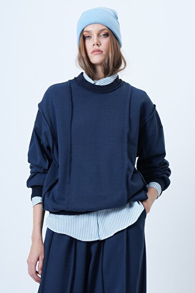 Trend Alaçatı Stili Women's Indigo Stitching Detailed Oversize Design Sweatshirt Alc-X14662