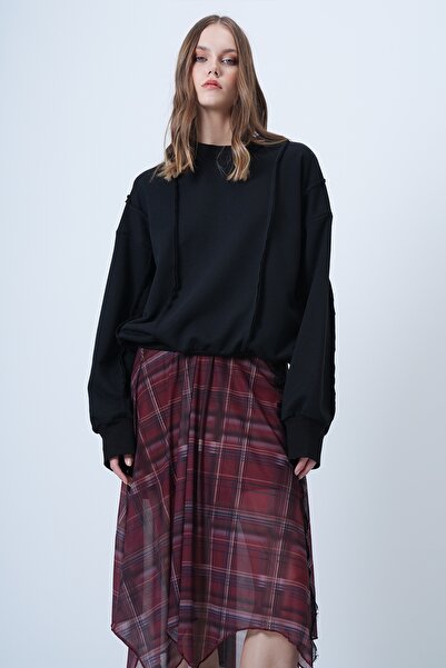 Trend Alaçatı Stili Women's Black Stitching Detailed Oversize Design Sweatshirt Alc-X14662