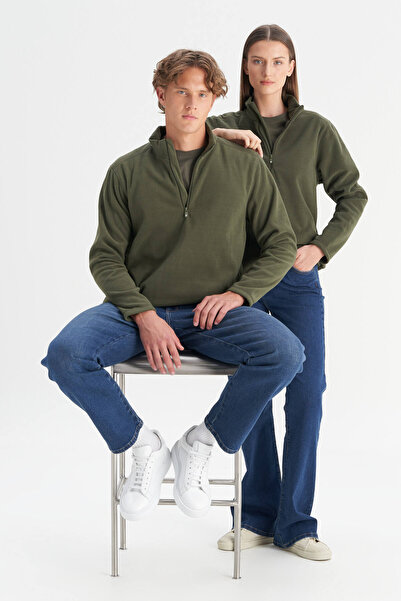 AC&Co / Altınyıldız Classics Unisex 2'li Paket Standart Fit Dik Yaka Soğuk Geçirmez Sweatshirt Polar Siyah-Haki