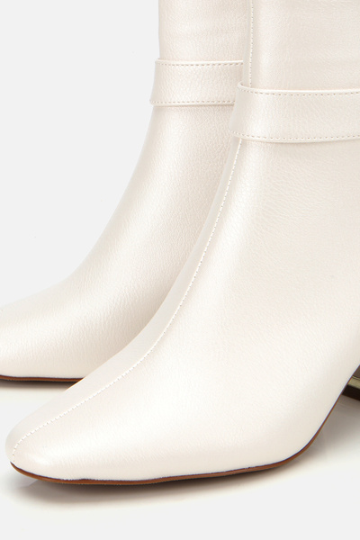 Yaya by Hotiç Women's Bone Zippered Buckle Thick Heeled Boots