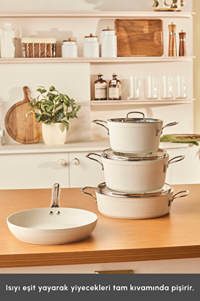 Karaca Biogranit White Stone 7 Parça Tencere Seti