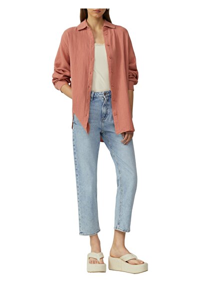 QS by s.Oliver Oversize Shirt Blouse Made of Muslin Fabric, Rounded Neckline, Cosy, Casual