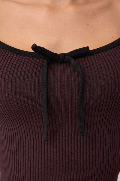 Trendyol Collection Burgundy Mercerized Look Premium Yarn/Special Yarn Ribbon/Bow Detail Knitwear Sweater Twoaw25Kz00207