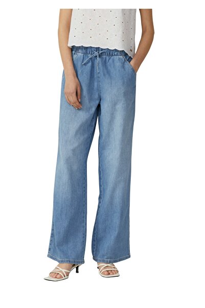 QS by s.Oliver Denim, mittlerer Bund, weites Bein, Used-Effekt, Baumwolle, lässig, Loungewear, Urlaub, Gesäßtasche, französischer Poc