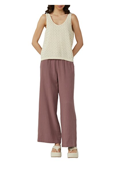 QS by s.Oliver Wide-leg plain weave trousers, lace-ups, elastic waistband, woven fabric, double-sided, wide leg, casual, casual.