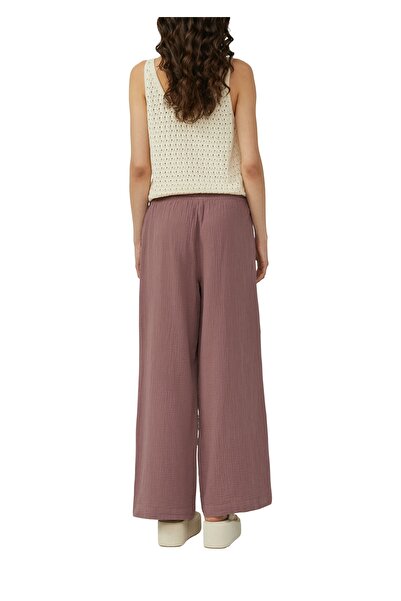 QS by s.Oliver Wide-leg plain weave trousers, lace-ups, elastic waistband, woven fabric, double-sided, wide leg, casual, casual.