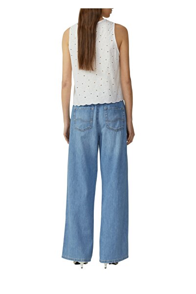 QS by s.Oliver Denim, Mid Rise, Wide Leg, Used Effect, Cotton, Casual, Loungewear, Holiday, Back Pocket, French Poc