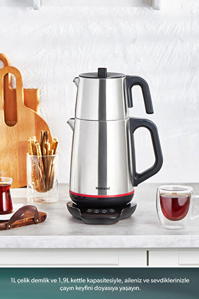 HOMEND Royaltea 1708H Paslanmaz Çelik Konuşan Çay Makinesi Inox-Siyah 1800 W