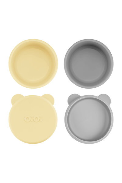 OiOi Silikon Kapaklı Mini Kase 2'li Mini Bites - Mellow Yellow / Powder Grey