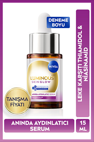 NIVEA Luminous630 Skin Glow Anında Aydınlatıcı Serum 15ml, Eşit Cilt Tonu, Thiamidol, Niasinamid, AloeVera