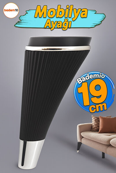 Badem10 Picior de mobilier din crom negru de lux, 19 cm, pentru canapea, foto...