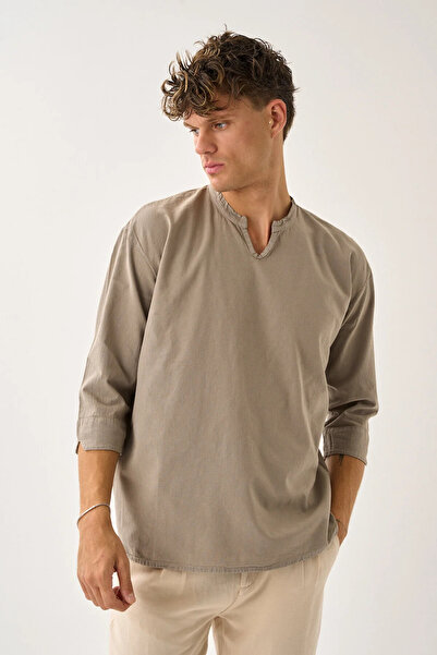 Dechers Ανδρικό πουκάμισο Fakir με λαιμόκοψη V με άνετο 100% βαμβακερό πουκάμισο E211