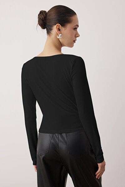 Trendyol Collection Black Asymmetric Collar Detail Bodycon Stretchy Knitted Blouse Twoaw26Bz00117