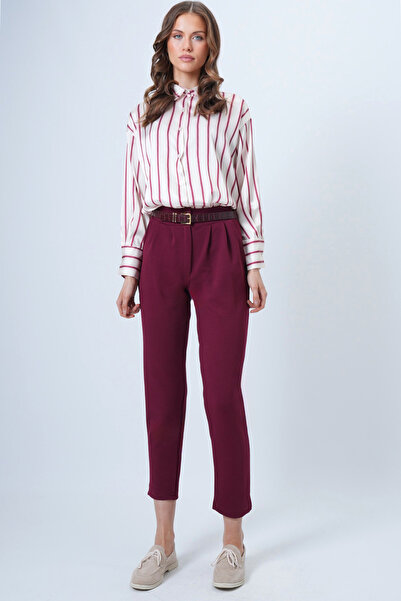 Trend Alaçatı Stili Kadın Bordo Yüksek Bel Havuç Pantolon ALC-X11148