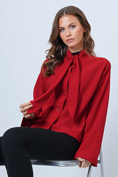 Trend Alaçatı Stili Women's Red Scarf Detailed Buttoned Jacket Alc-X14669