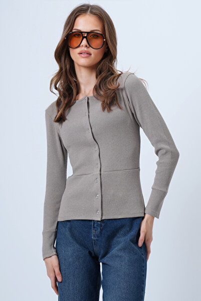 Trend Alaçatı Stili Women's Mink Wide Cuff Stitching Detail Button Front Camisole Blouse Alc-X14400