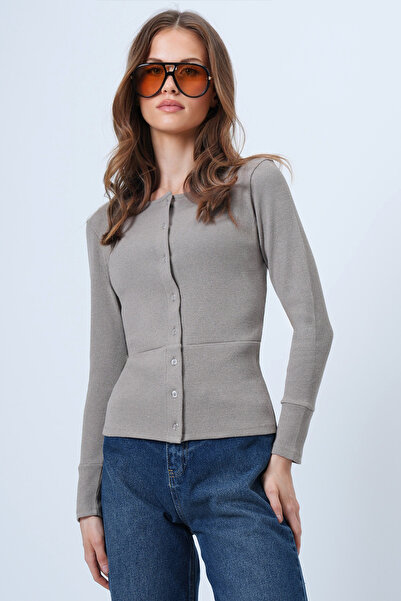 Trend Alaçatı Stili Women's Mink Wide Cuff Stitching Detail Button Front Camisole Blouse Alc-X14400