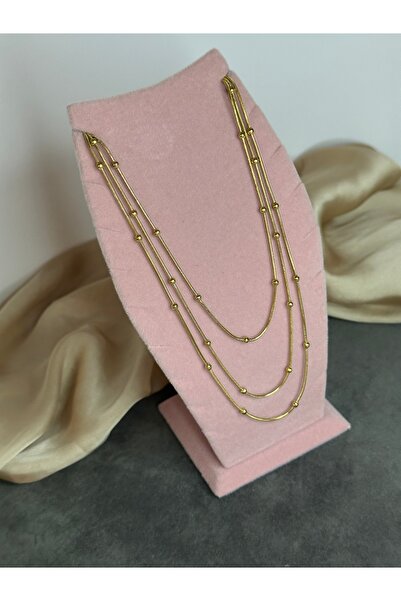 Mersens Dorika Zincir Toplu 3 Lü Gold Çelik Kolye