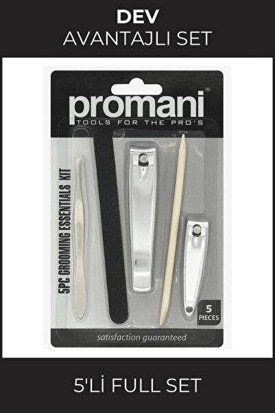 Promani 5’li Seyahat Tırnak Bakım Seti – Törpü, Tırnak Makası, Cımbız, Kütikü...