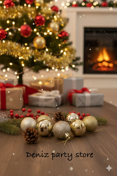 Deniz Party Store Ornament pentru Pom de Anul Nou de 24 de bucăți de culoare aurie - Minge Cici de 3 cm