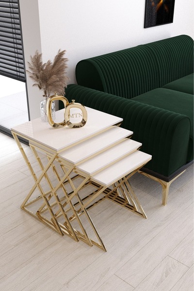 ysnn aksesuar X ZİGON 4'lü Kare Zigon Gold Kaplama Beyaz Mebran Mdf