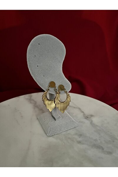 staınless steel Gold Yaprak Figürlü Sallantılı Çelik Küpe – Alerji Yapmaz