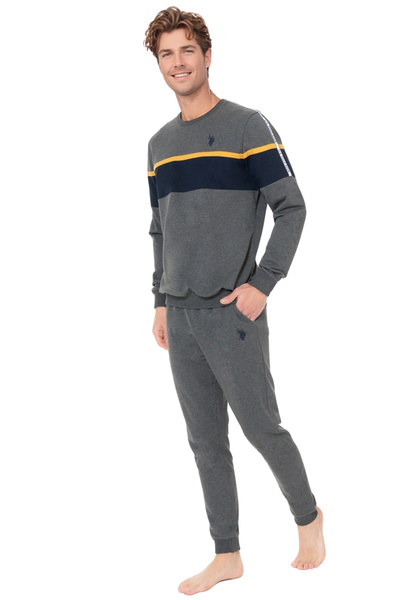 U.S. Polo Assn. Чоловічий піжамний комплект з довгими рукавами - антрацитовий меланж, бавовняна зручна тканина