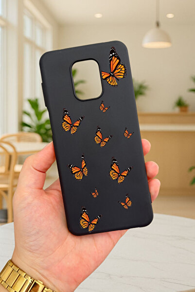 Vip Case Xiaomi Redmi Note 9 Pro/9S Uyumlu KELEBEK DESENLİ Silikon Darbe Emici Klasik Korumalı Rubber Kılıf