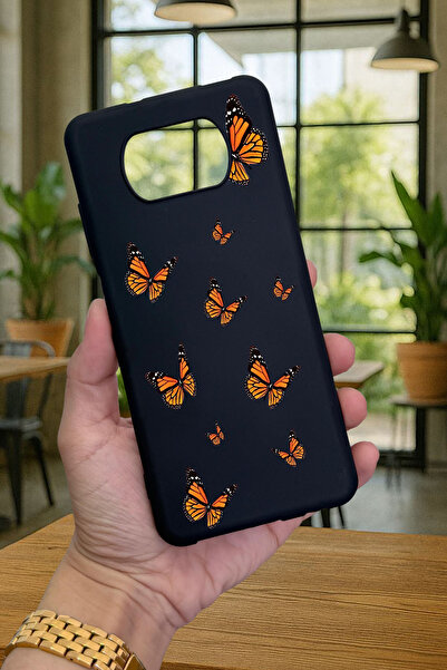 Vip Case Poco X3 ve X3 Pro Uyumlu Turuncu Kelebek Desenli Silikon Darbe Emici Klasik Korumalı Rubber Kılıf