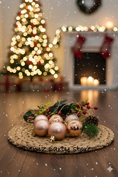 Deniz Party Store Ροζ χρυσό Πρωτοχρονιάτικο Στολίδι Cici Ball - 4 εκ., 6 τεμάχια