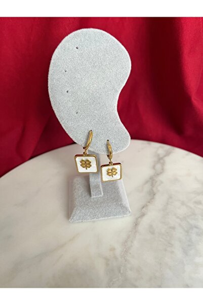 AKSESUARIM Lucky Clover Detailed Dangle Earrings – Gold Color Steel Earrings