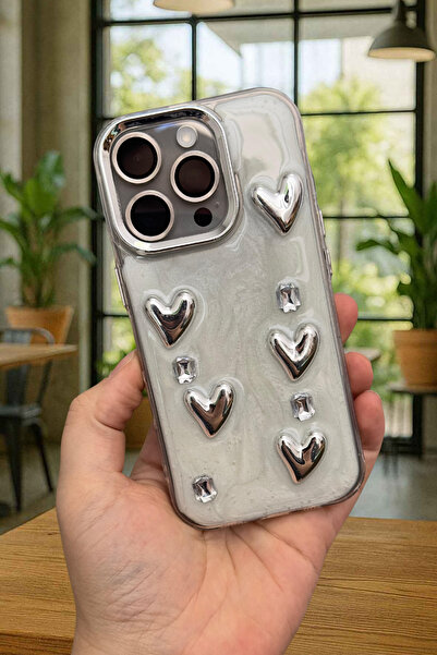 Vip Case iPhone 16 Pro Uyumlu Epoksili 3D Figürlü Kalpli Kurdelalı Parlak Şık...