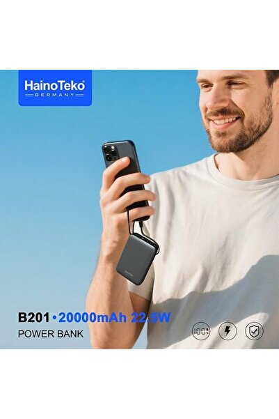 haino teko germany بنك طاقة هاينو تيكو 20000 مللي أمبير/ساعة مع كابلات مدمجة من النوع C وكابلات iPhone، وشحن سريع 22.5 واط، وشاحن محمول