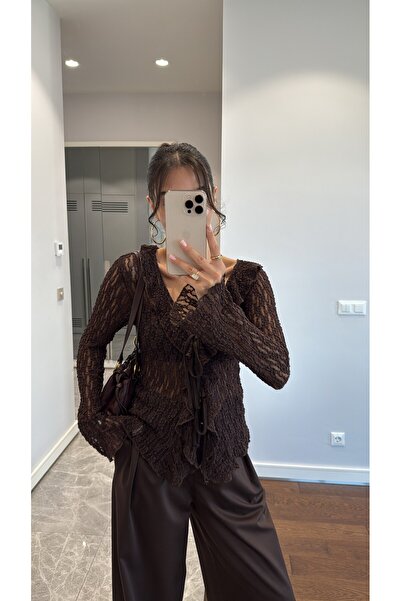 manana fashion Lace Blouse with Tie Detail