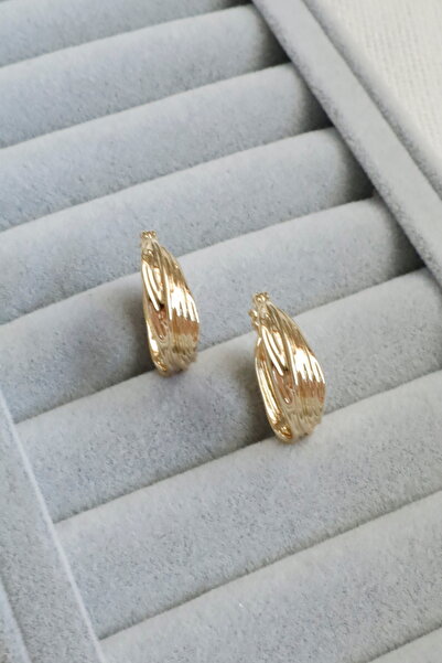 DEMOKAN Kadın Küpe Kararmaz 14k Renk Vip Seri Çizgi Dalga 2cm Halka Küpe