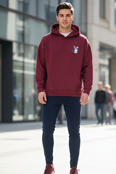 UNCİA OUTDOORS Unisex Oversize Sweatshirt Kapüşonlu Halterci Tavşan Basic Rahat Kalıp Günlük Spor Sweat