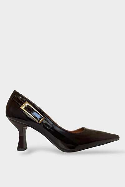 Liger Women's Patent Leather Side Band Detailed Heeled Shoes Brown