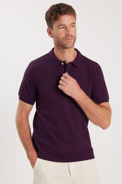 Tudors Чоловічий Slim Fit вузький крій бавовняний м'який тканинний прохолодний прямий піковий фіолетовий поло з коміром