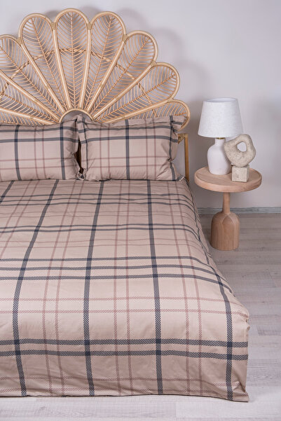 TRENDYOLMİLLA HOME Plaid Patterned Beige Duvet Cover Set Tphaw26Ckn00007