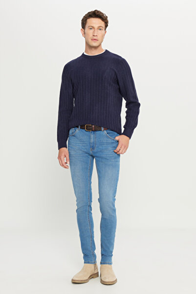 AC&Co / Altınyıldız Classics Erkek Açık Mavi Ekstra Slim Fit Dar Kesim Rıss Pamuklu Esnek Denim Jean Kot Pantolon