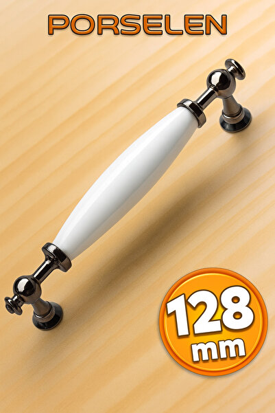 Badem10 Gerçek Porselen (PREMİUM) Füme Beyaz 128 Mm Mobilya Mutfak Çekmece Do...