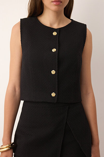 Trendyol Collection Tweed Vest with Black Accessories Buttons Twoaw26Ye00019