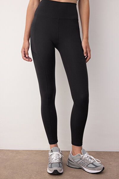 Trendyol Collection Black Soft Brushed Fabric Pocket Stitch Detail Full Length Knitted Sports Leggings Thmaw26Ty00010