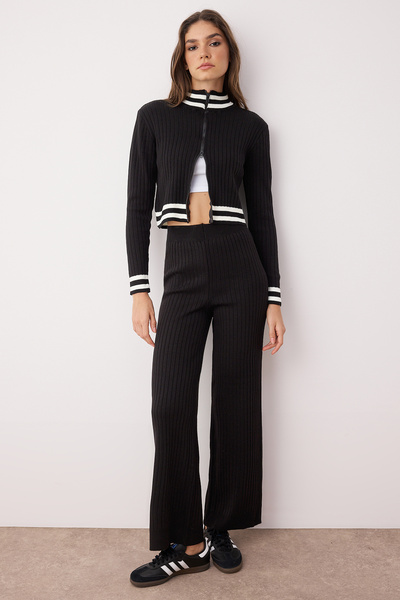 Trendyol Collection Black Zippered Knitwear Bottom-Top Set Twoaw25Au00058