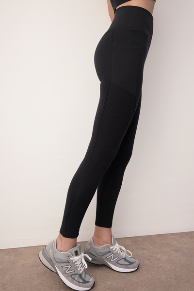 Trendyol Collection Black Soft Brushed Fabric Pocket Stitch Detail Full Length Knitted Sports Leggings Thmaw26Ty00010