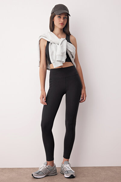 Trendyol Collection Black Soft Brushed Fabric Pocket Stitch Detail Full Length Knitted Sports Leggings Thmaw26Ty00010