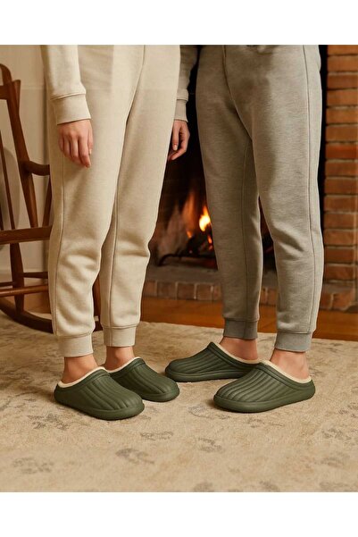 Beyond Unisex Khaki Homey Απαλό Μαλλί Εσωτερικά Αδιάβροχες Παντόφλες Χειμερινού Σπιτιού 3cm BYNDHFAY01